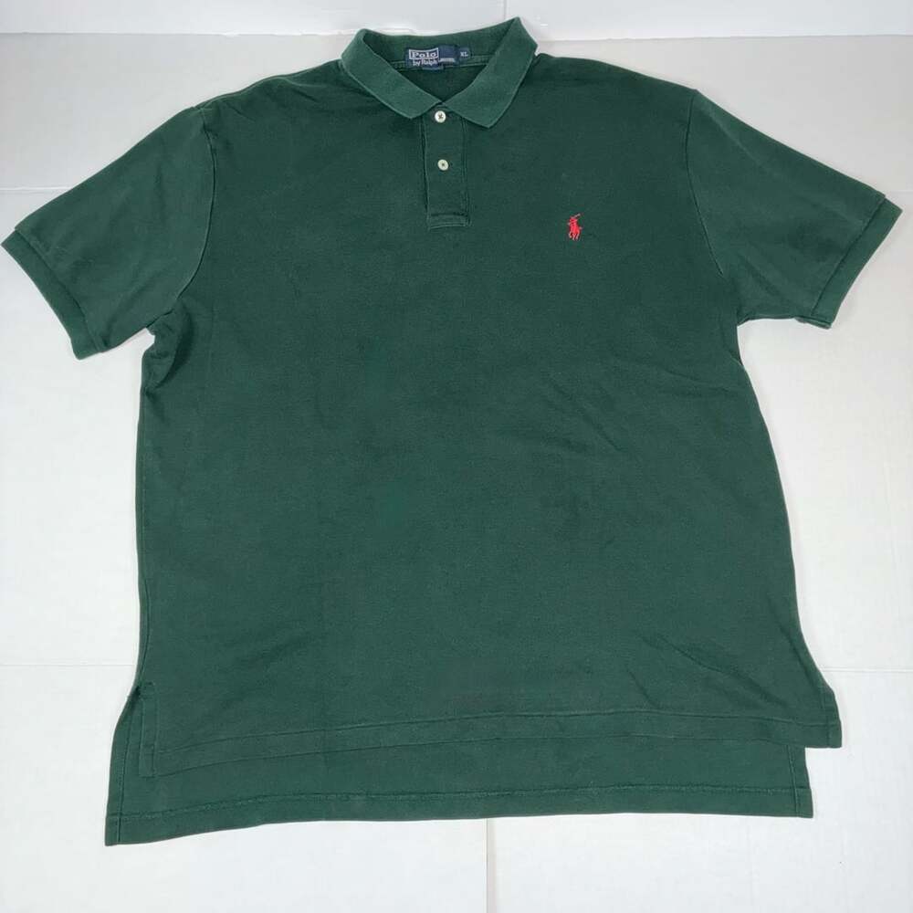 Polo Ralph Lauren Men's Green Short Sleeve Polo Shirt with Red Pony Size XL